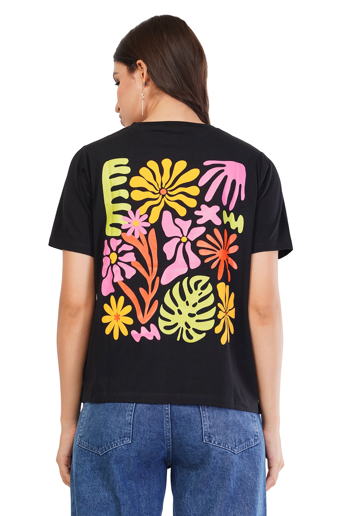 Women's Free Fit Printed Ladies T-Shirt | Stay Groovy | BLACK