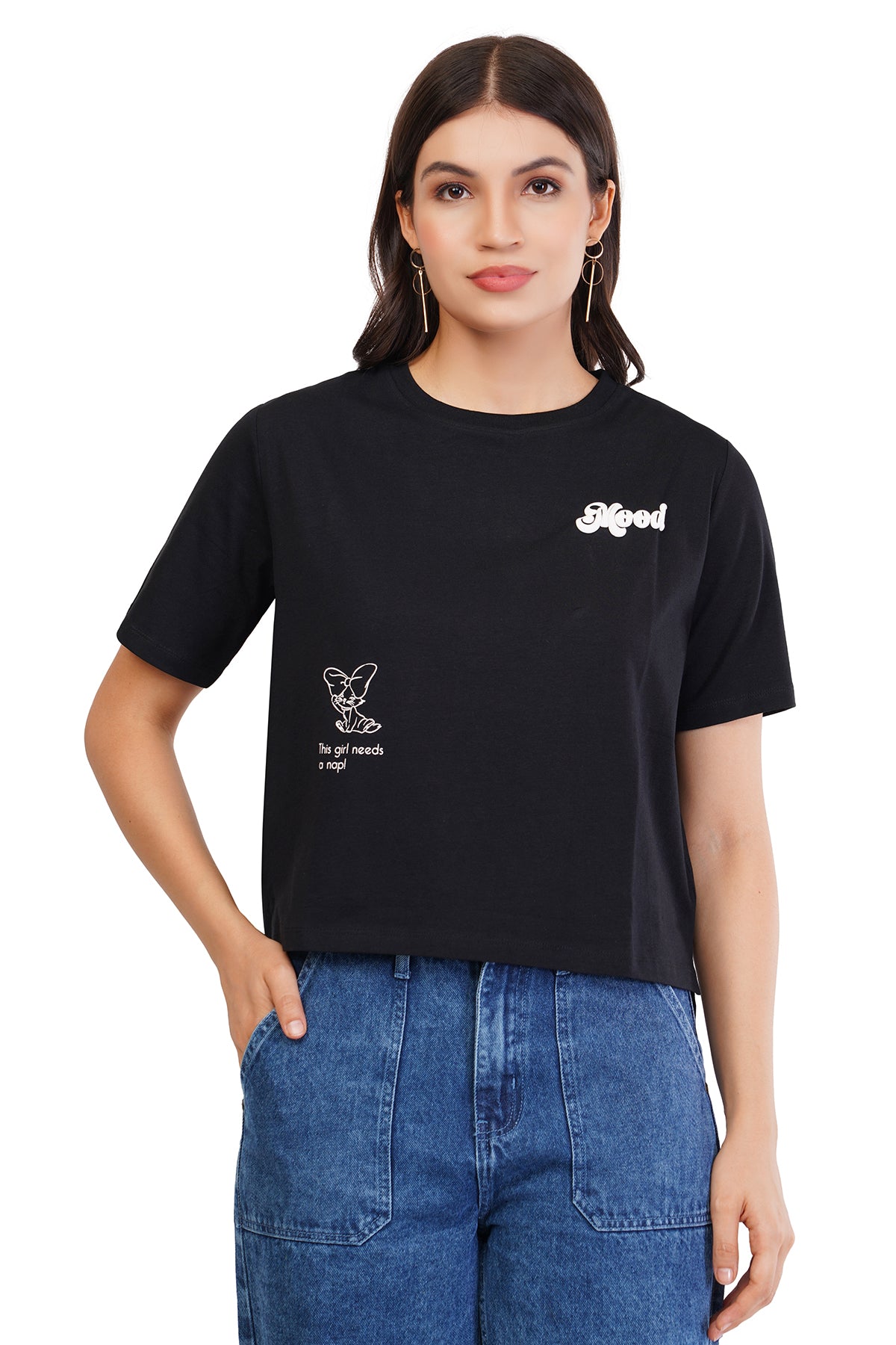 Women's Oversized Printed Ladies T-Shirt | Mood Series Black