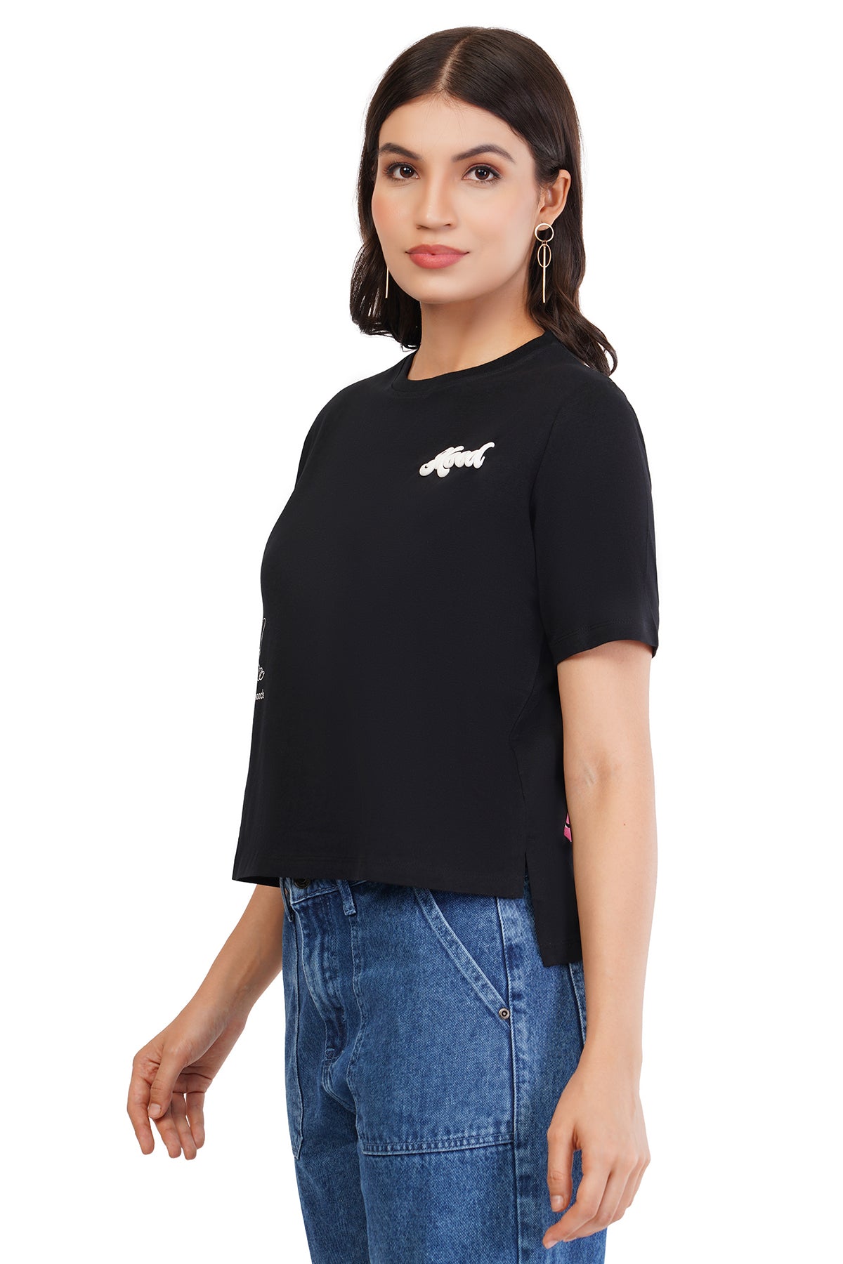 Women's Oversized Printed Ladies T-Shirt | Mood Series Black