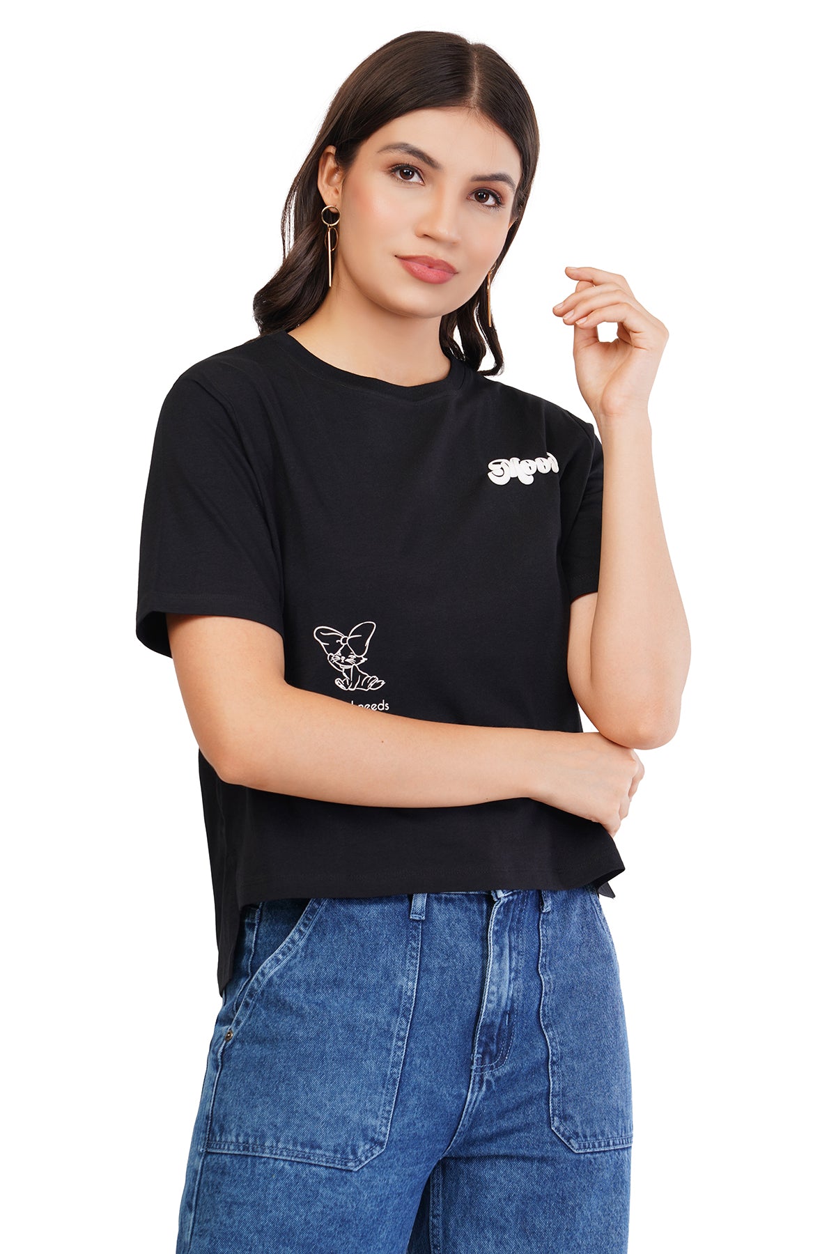 Women's Oversized Printed Ladies T-Shirt | Mood Series Black