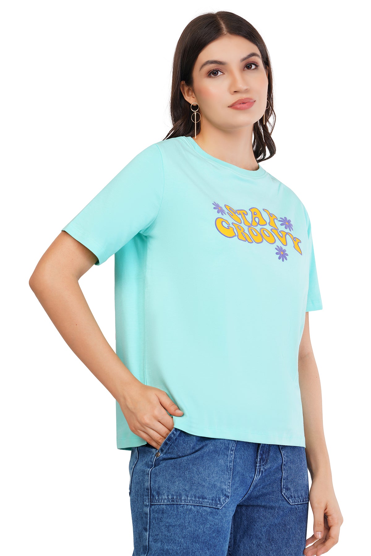 Women's Free Fit Printed Ladies T-Shirt | Stay Groovy | Yucca