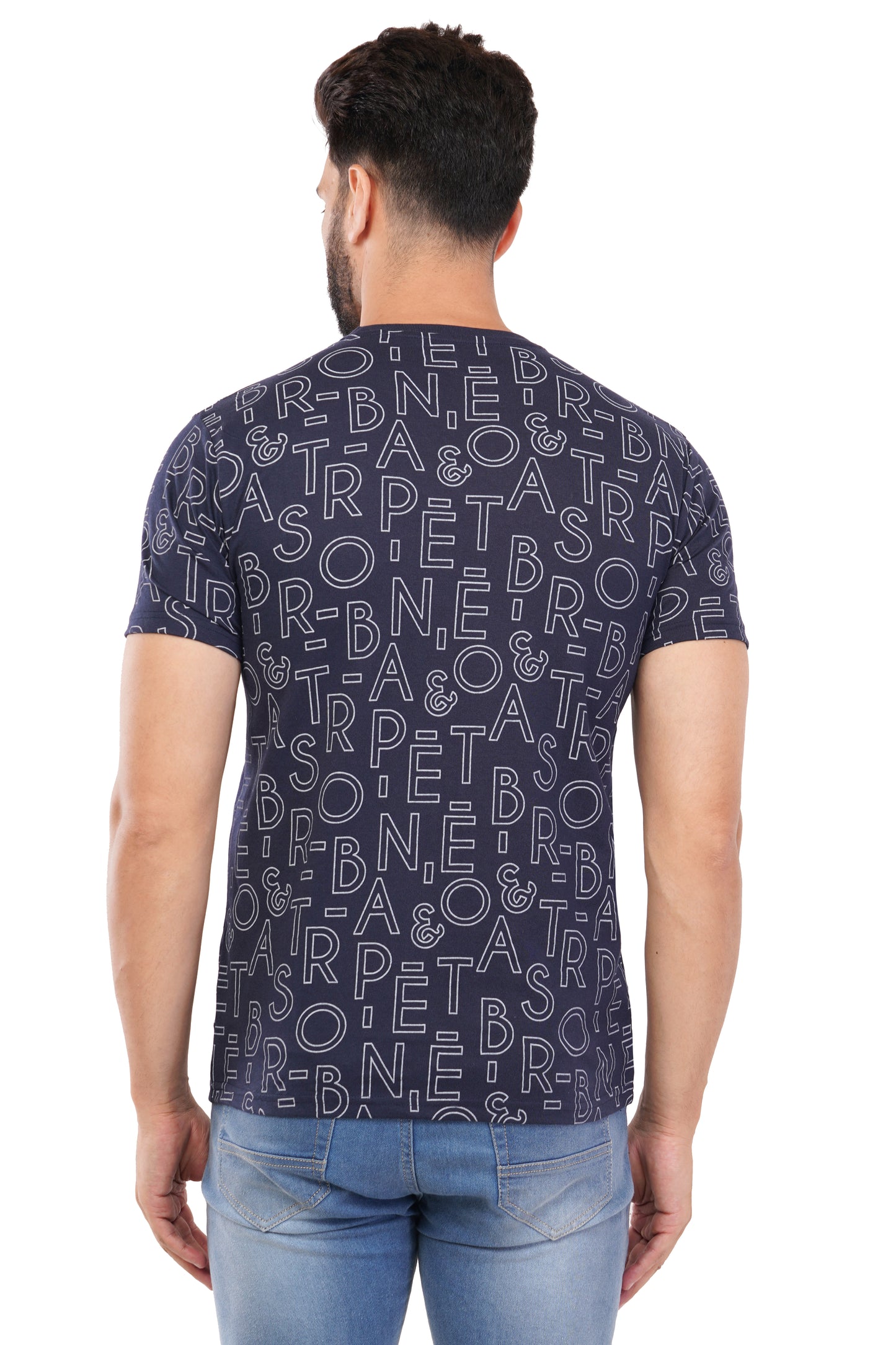 Men's Typography - AOP  Round Neck Poly Cotton T-Shirt