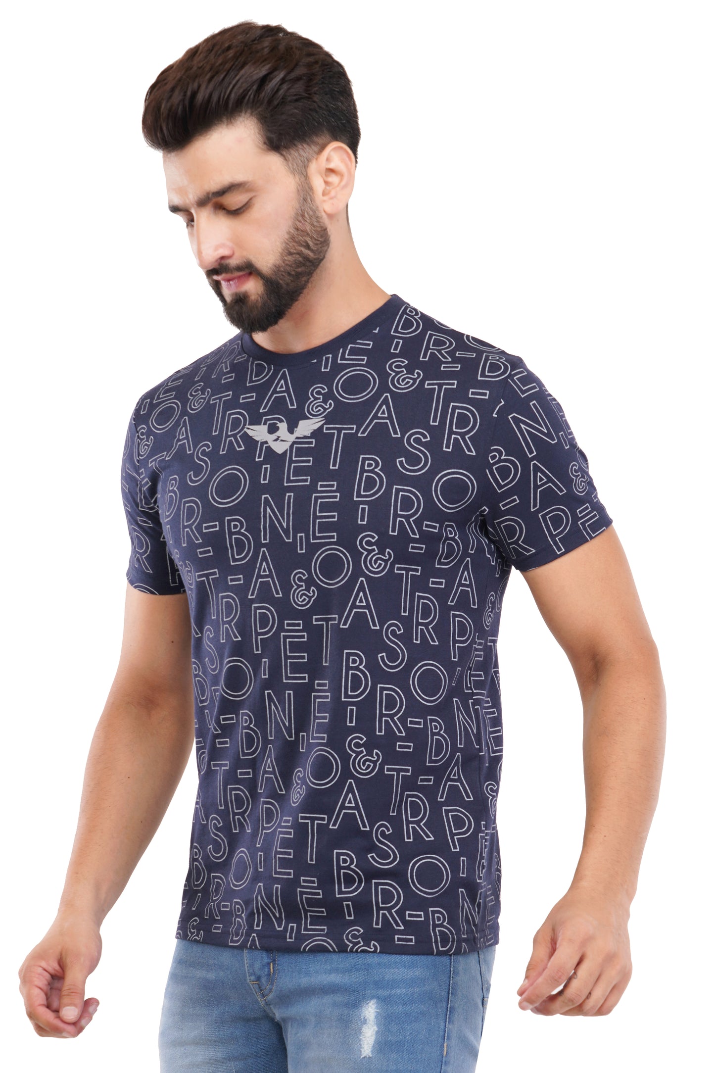 Men's Typography - AOP  Round Neck Poly Cotton T-Shirt