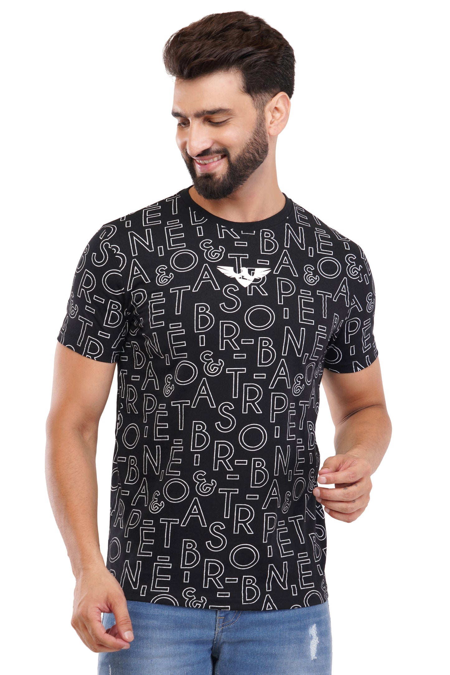 Men's Typography - AOP  Round Neck Poly Cotton T-Shirt