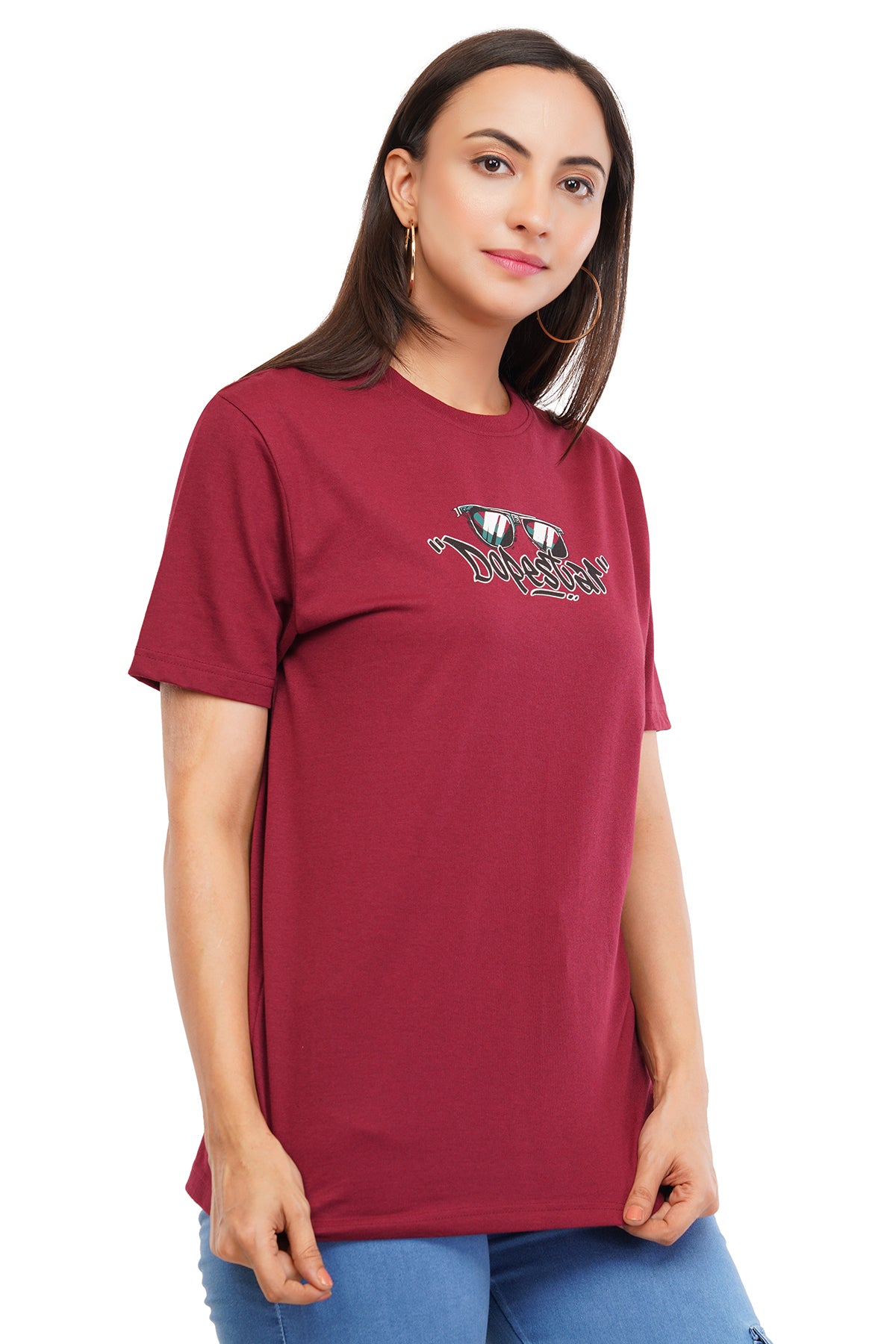 Women Printed Round Neck Poly Cotton T-Shirt Dopster