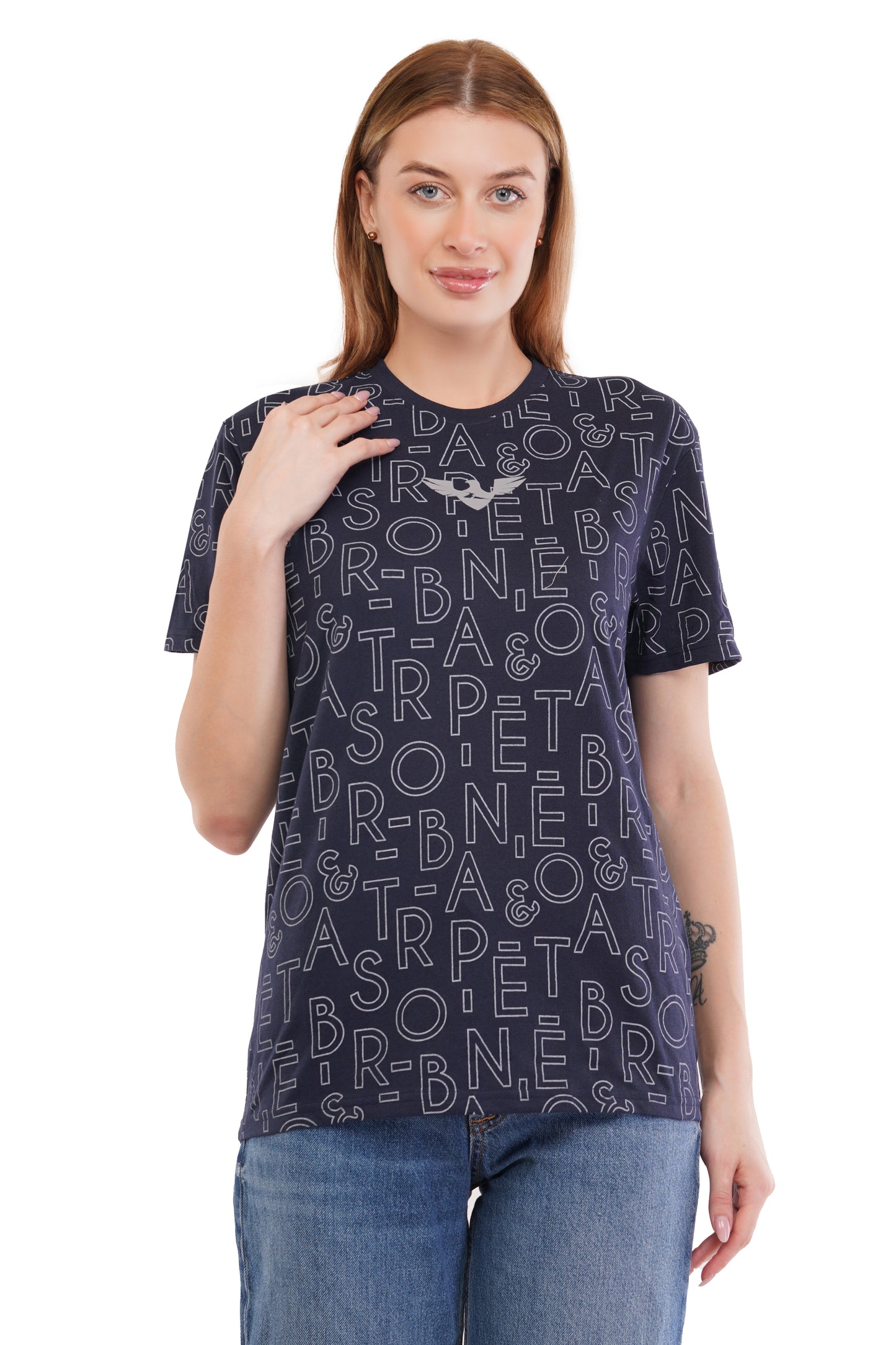 Women's Typography - AOP  Round Neck Poly Cotton T-Shirt