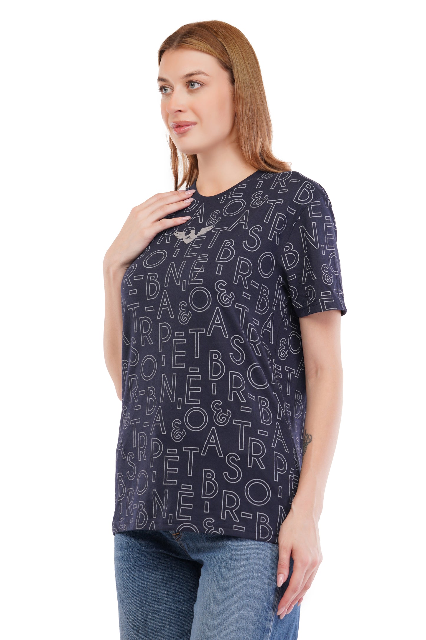 Women's Typography - AOP  Round Neck Poly Cotton T-Shirt