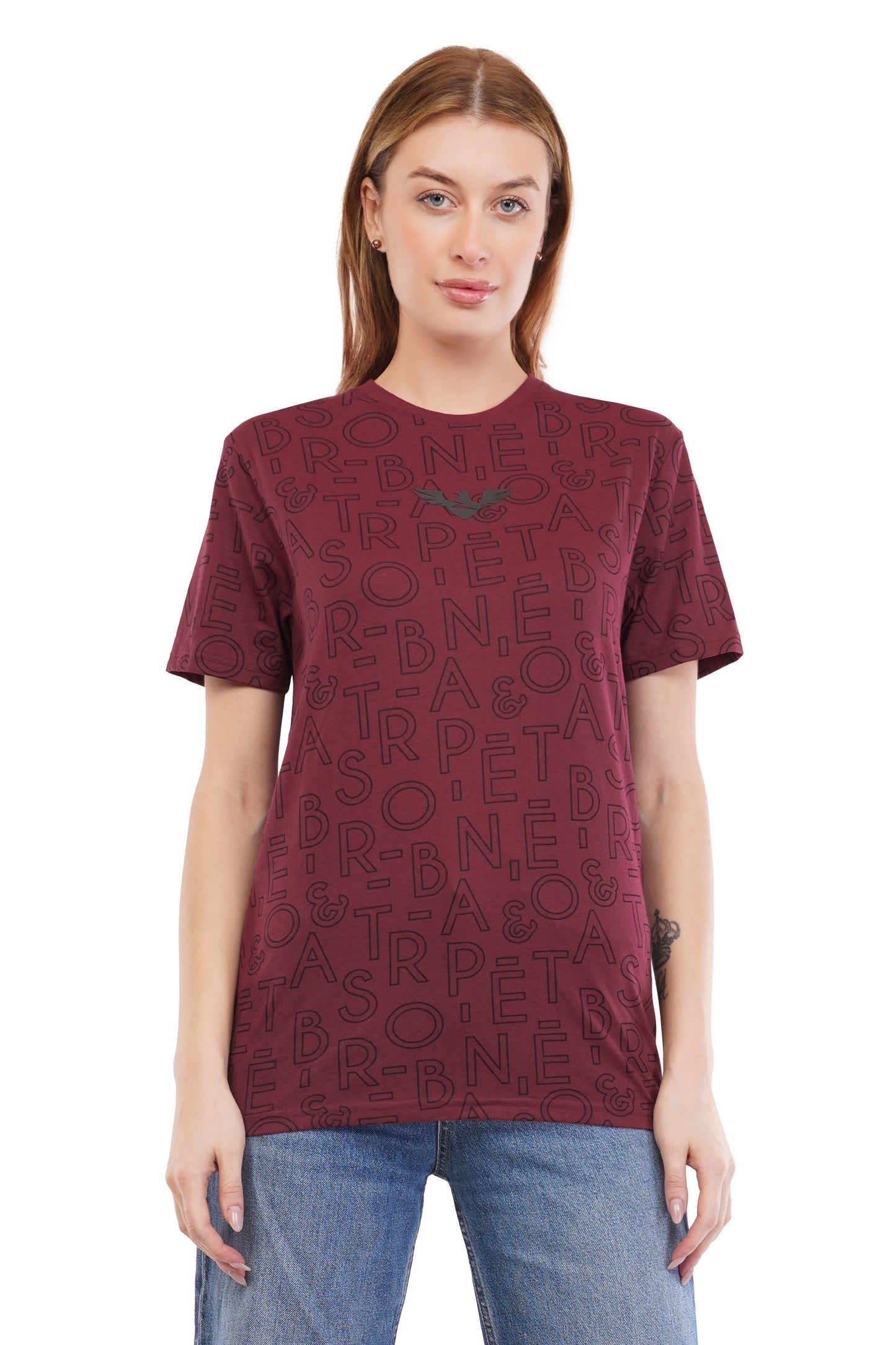 Women's Typography - AOP  Round Neck Poly Cotton T-Shirt