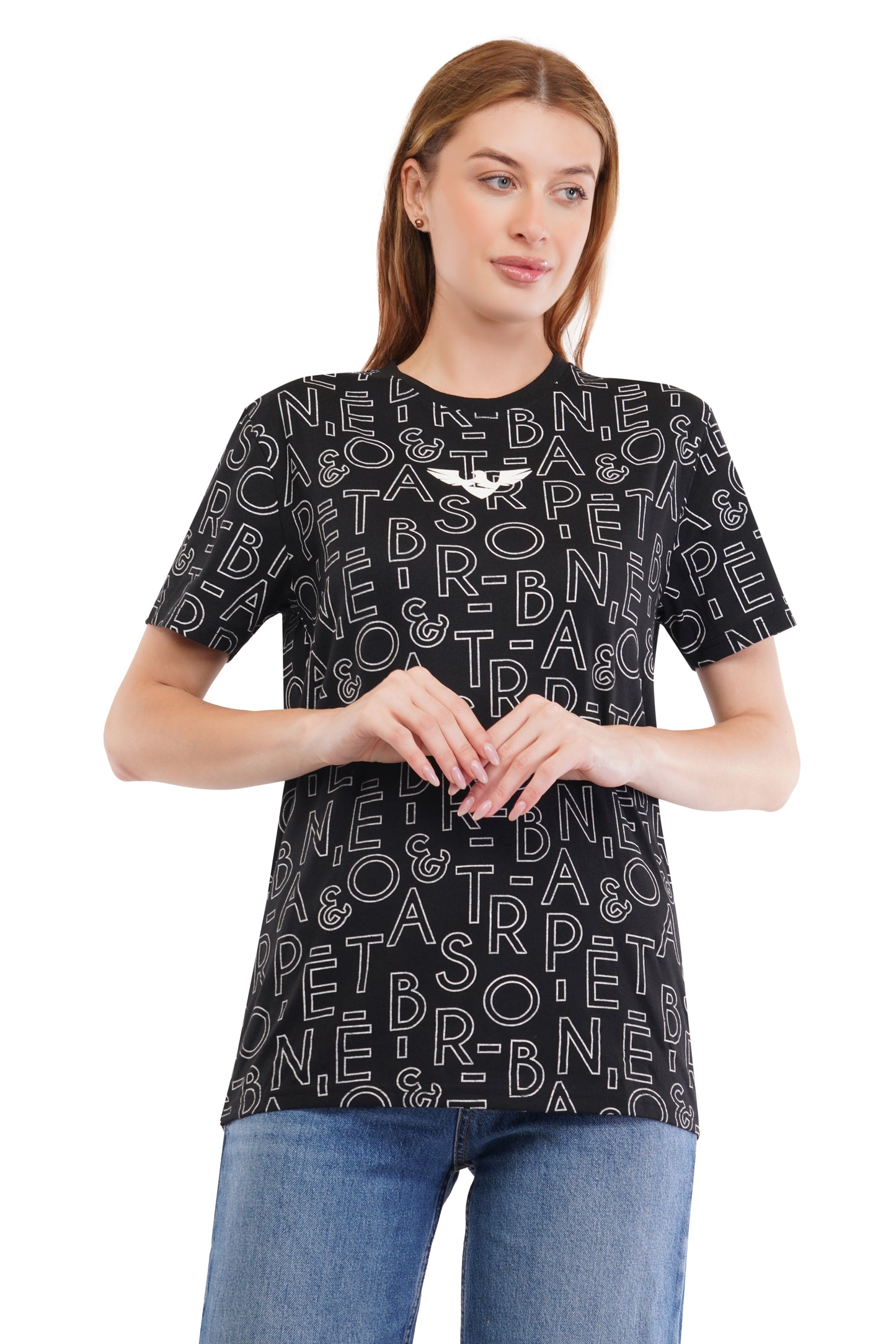 Women's Typography - AOP  Round Neck Poly Cotton T-Shirt