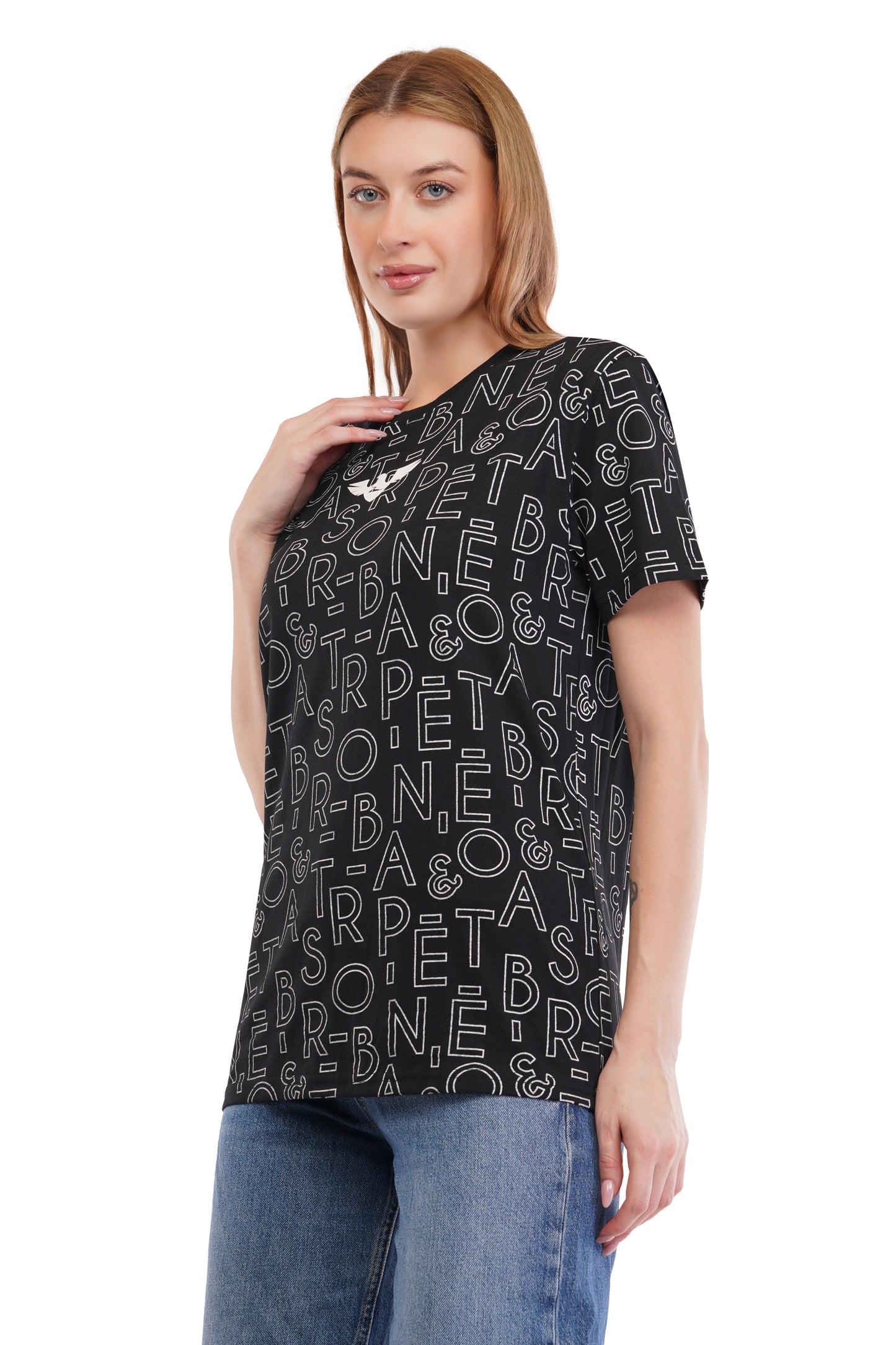 Women's Typography - AOP  Round Neck Poly Cotton T-Shirt