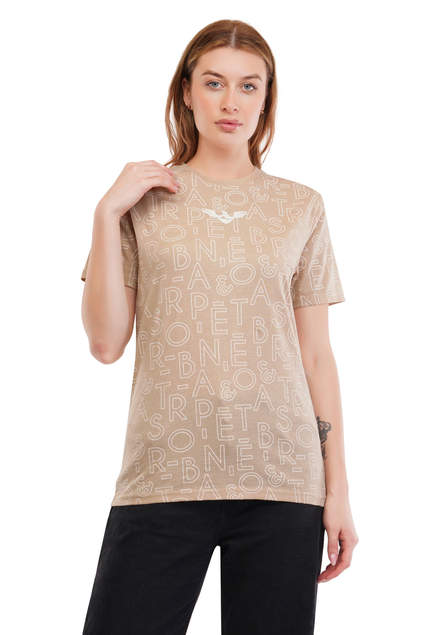 Women's Typography - AOP  Round Neck Poly Cotton T-Shirt