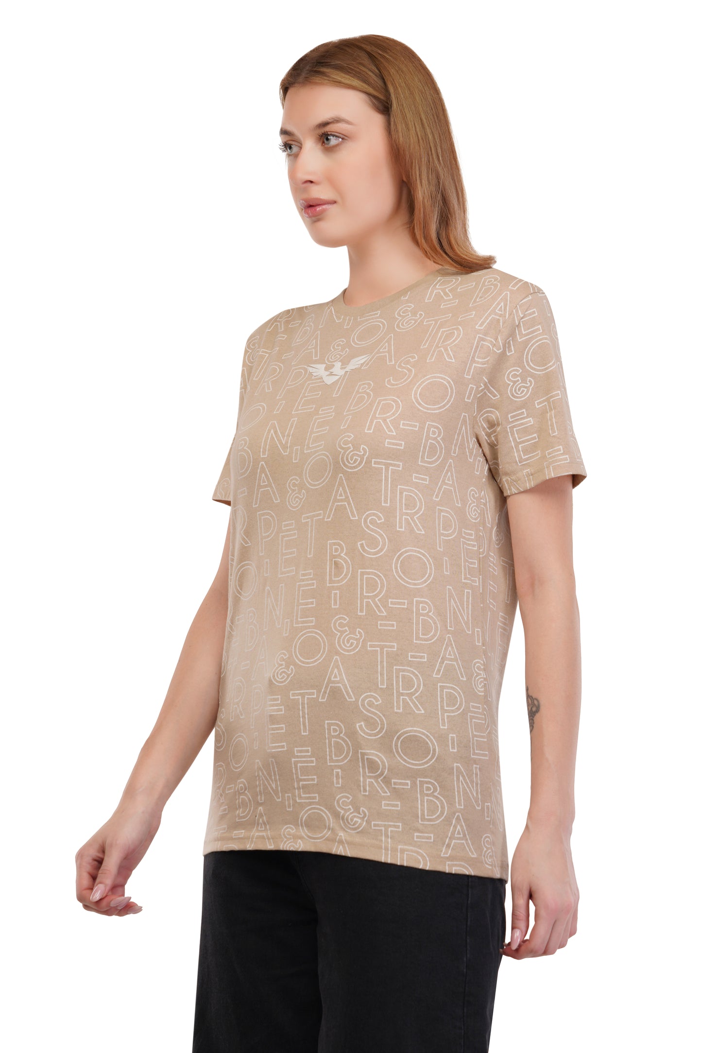 Women's Typography - AOP  Round Neck Poly Cotton T-Shirt