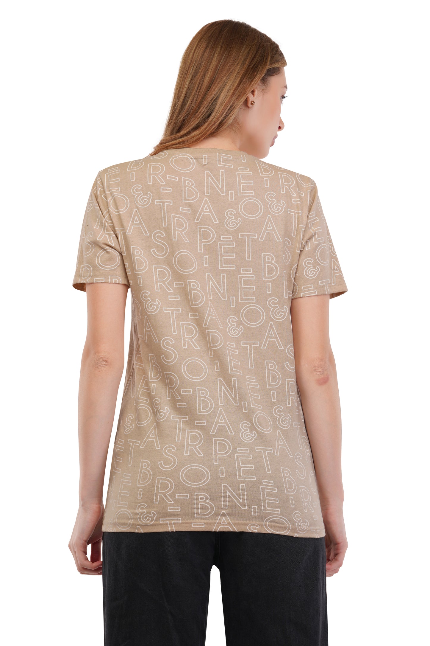 Women's Typography - AOP  Round Neck Poly Cotton T-Shirt