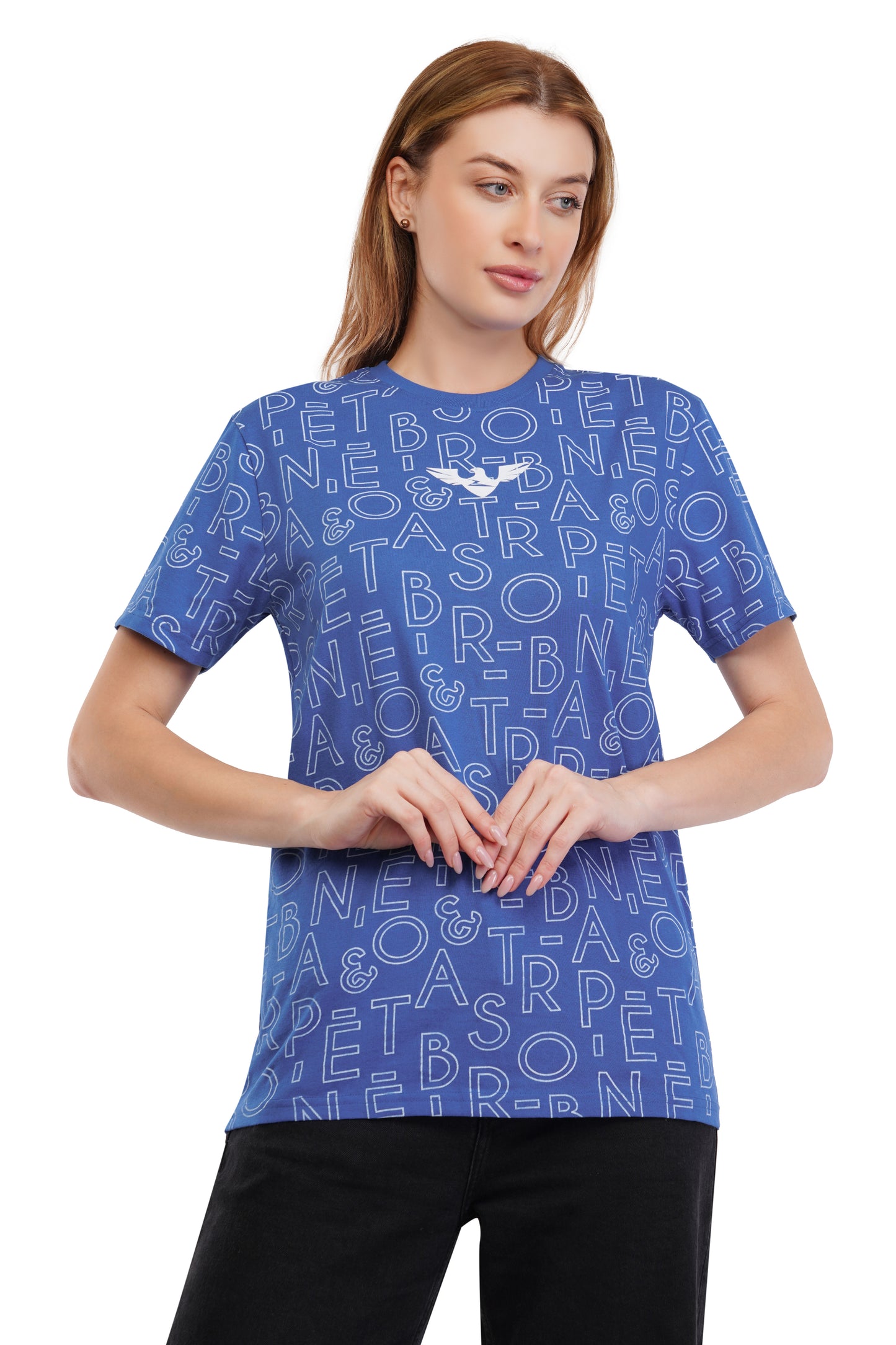 Women's Typography - AOP  Round Neck Poly Cotton T-Shirt