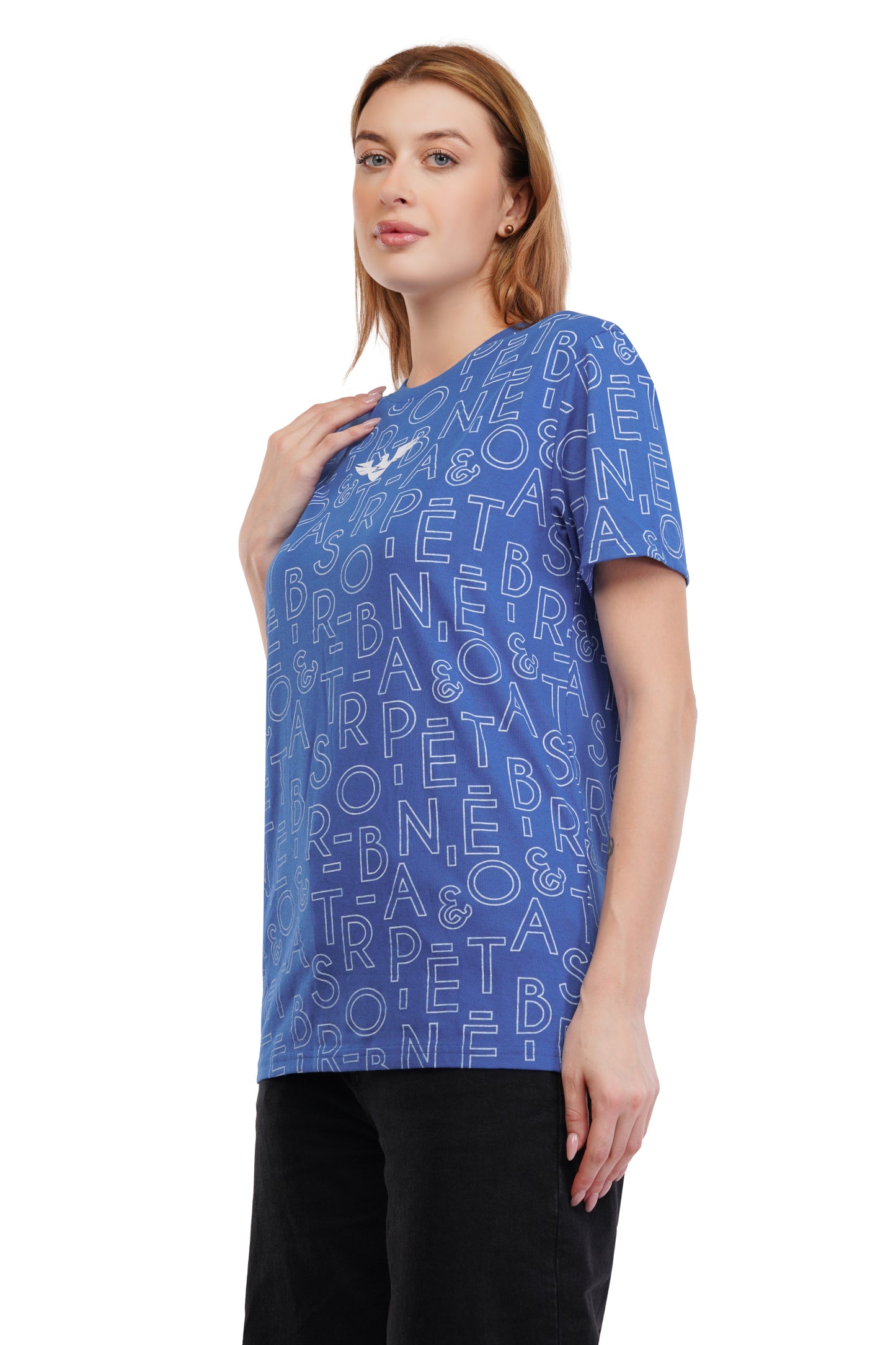 Women's Typography - AOP  Round Neck Poly Cotton T-Shirt