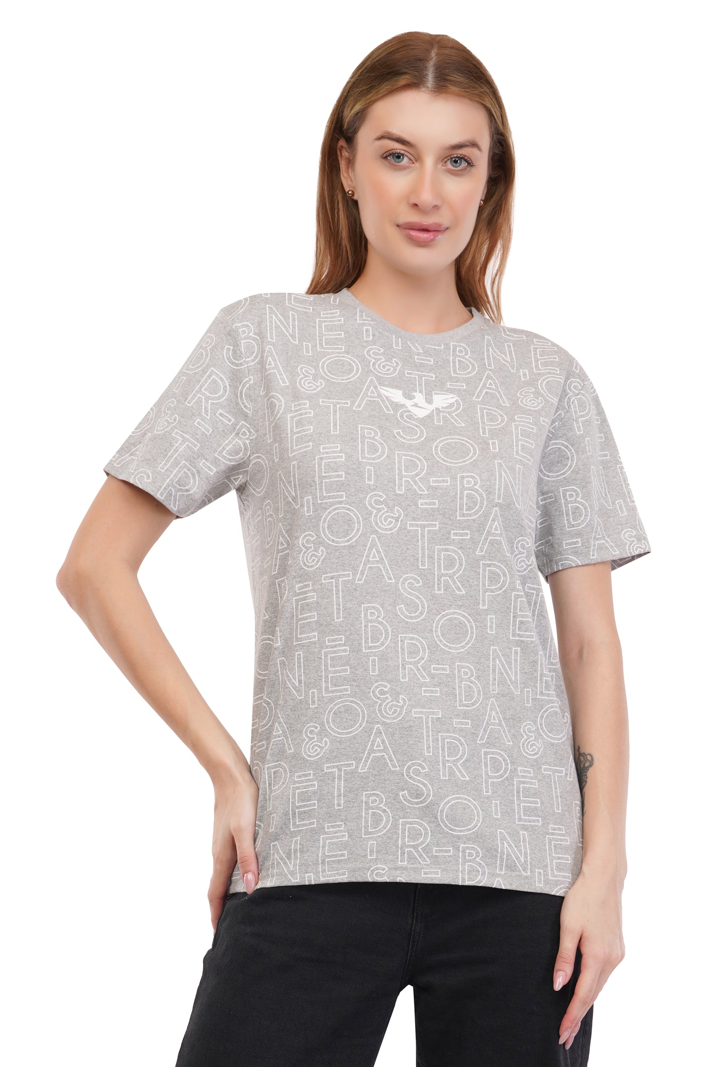 Women's Typography - AOP  Round Neck Poly Cotton T-Shirt