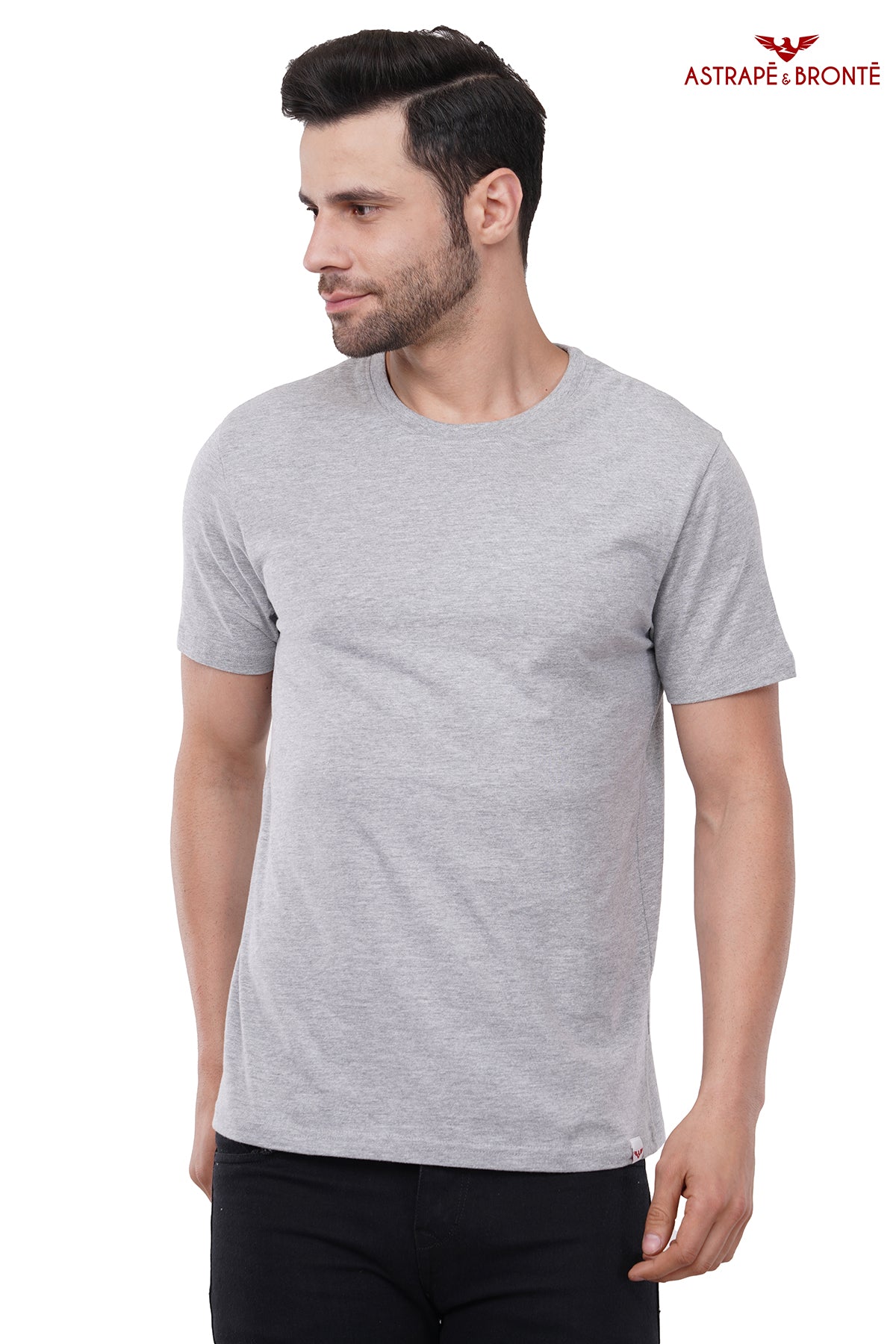 Trendy Round Neck Half Sleeve Pure Cotton T-Shirt for Men | AB100203 (Grey Melange)