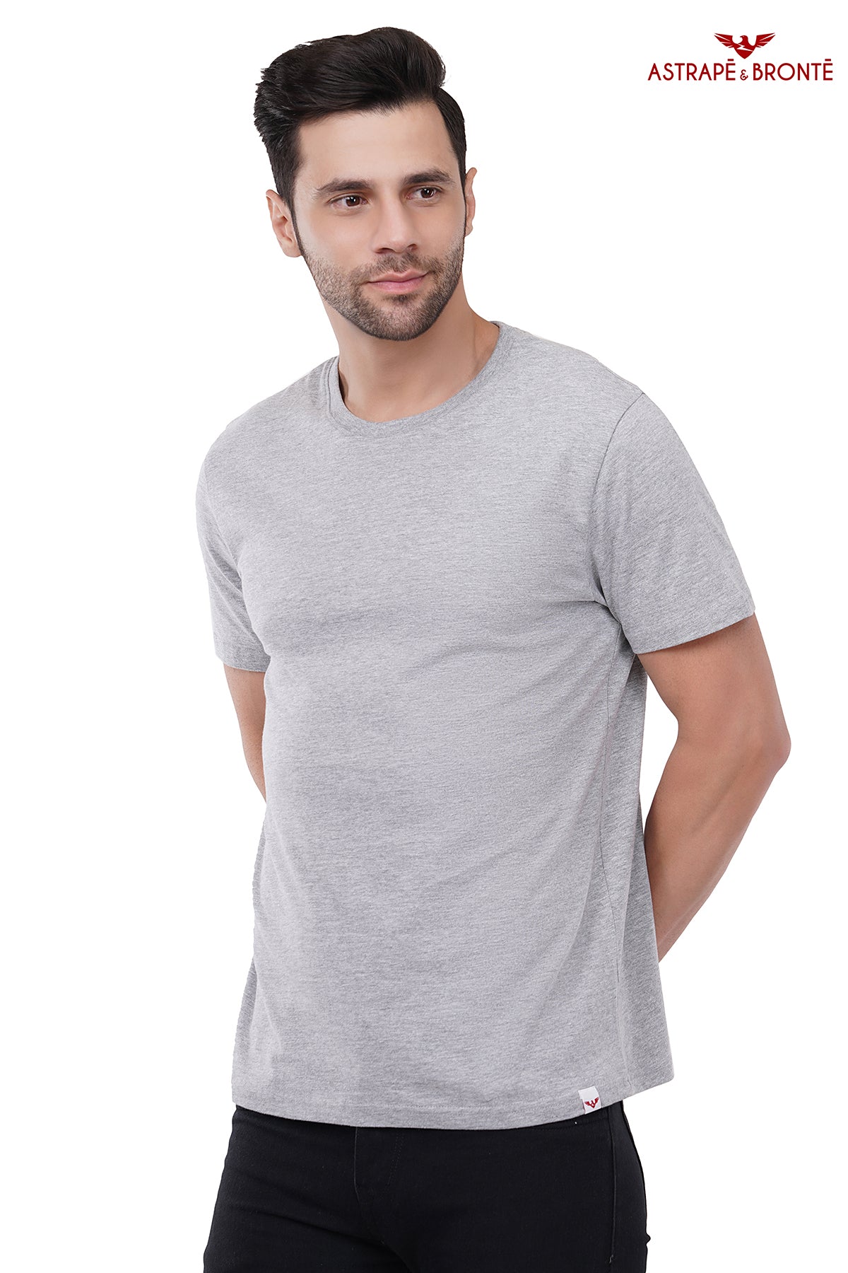 Trendy Round Neck Half Sleeve Pure Cotton T-Shirt for Men | AB100203 (Grey Melange)