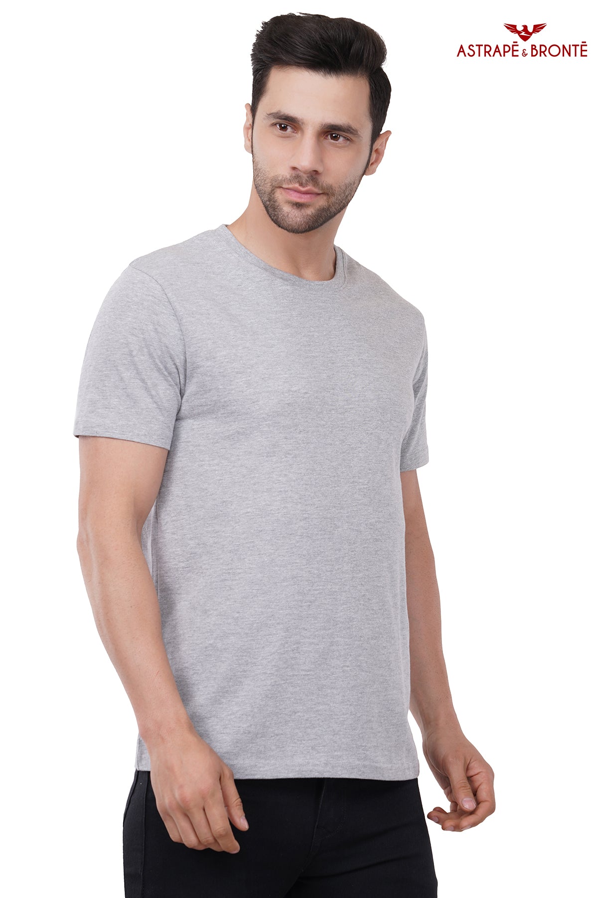 Trendy Round Neck Half Sleeve Pure Cotton T-Shirt for Men | AB100203 (Grey Melange)