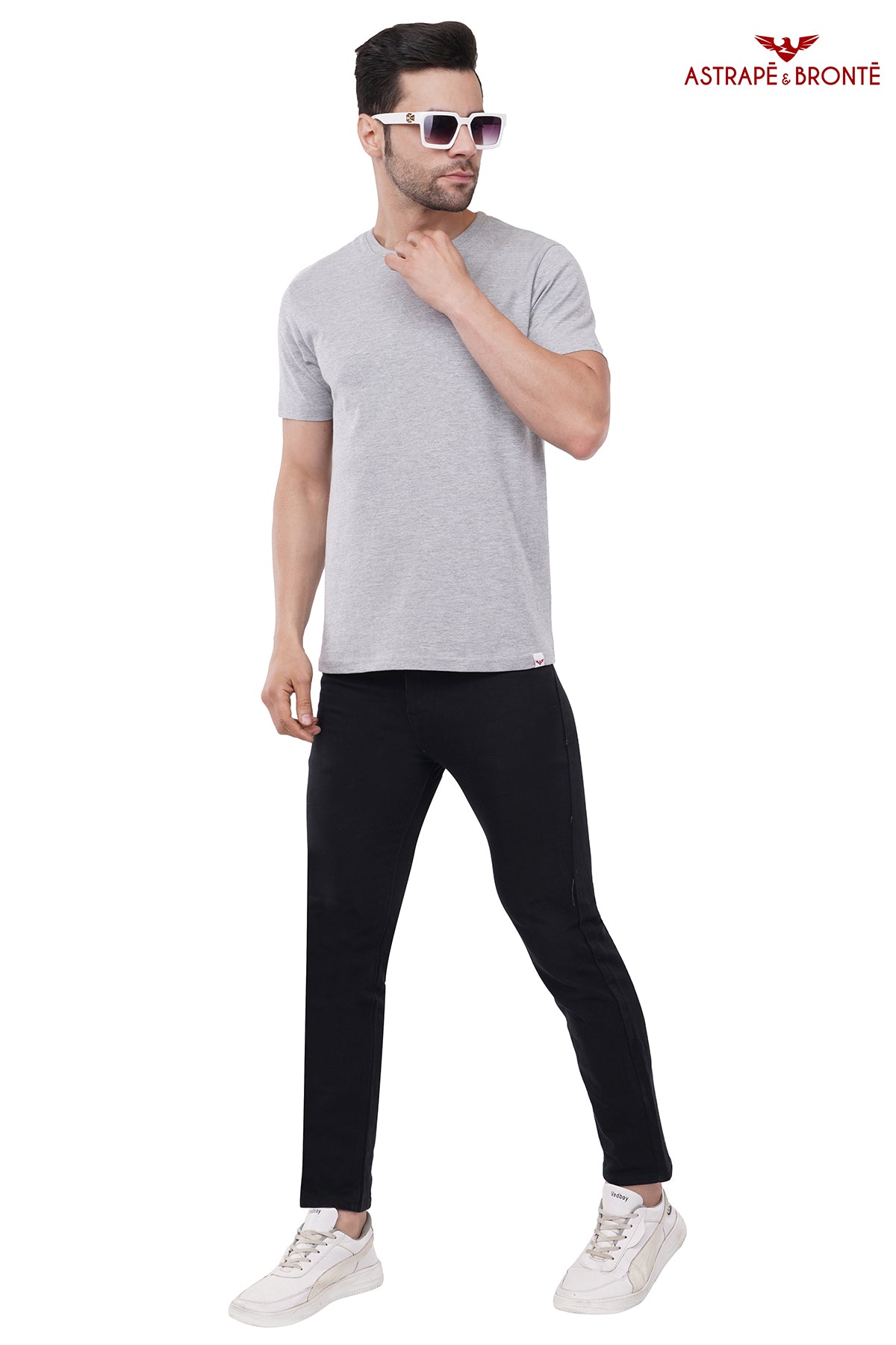 Trendy Round Neck Half Sleeve Pure Cotton T-Shirt for Men | AB100203 (Grey Melange)