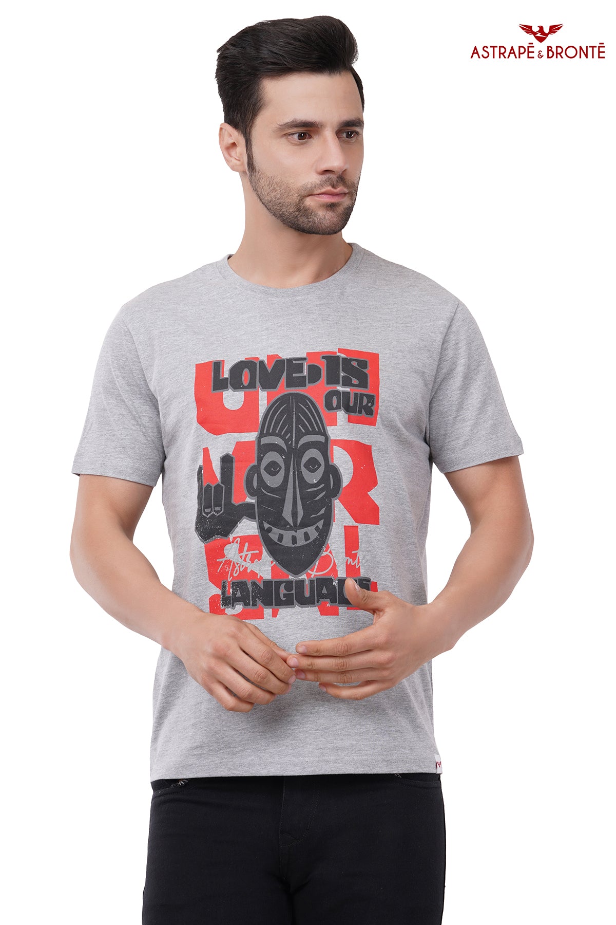 Trendy Printed Round Neck Pure Cotton Half Sleeve T-Shirt for Men | Love | Grey Melange