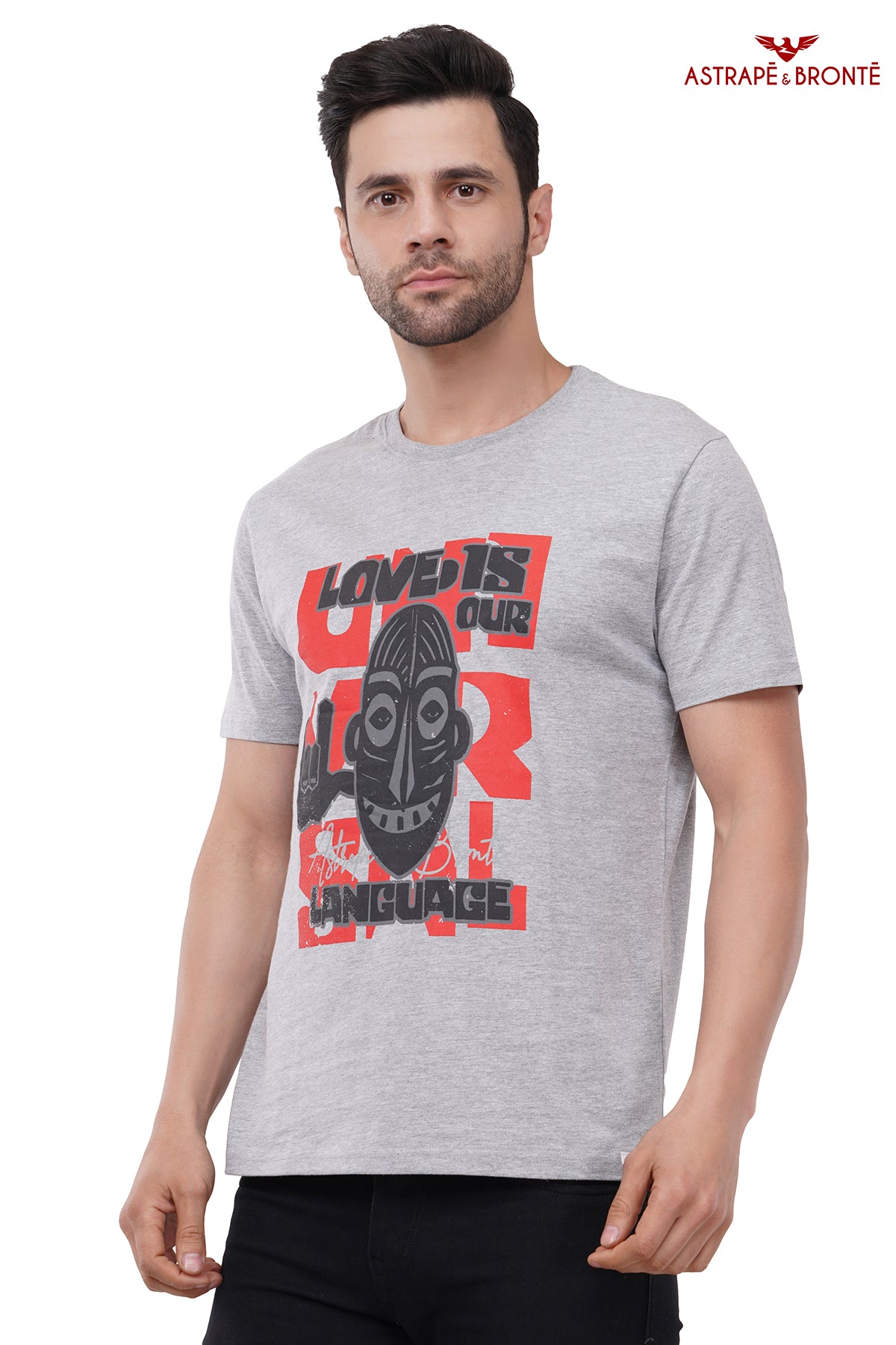 Trendy Printed Round Neck Pure Cotton Half Sleeve T-Shirt for Men | Love | Grey Melange