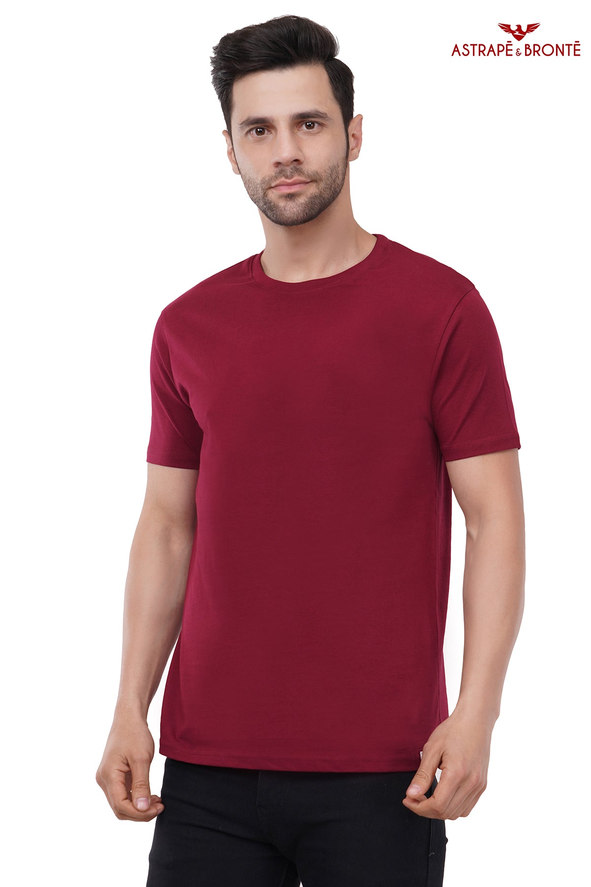 Trendy Printed Round Neck Pure Cotton Half Sleeve T-Shirt for Men | Solid | Wine Red