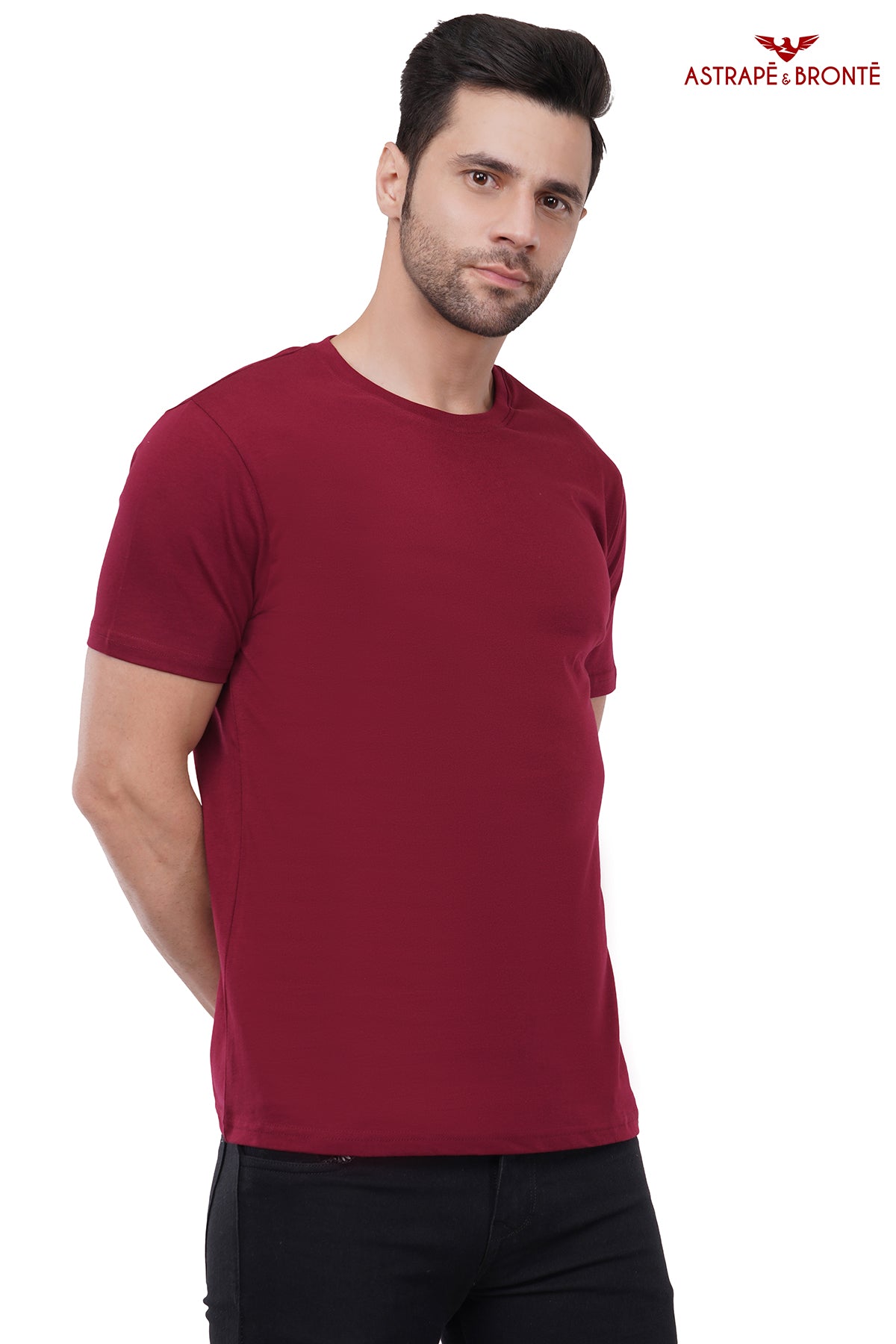 Trendy Printed Round Neck Pure Cotton Half Sleeve T-Shirt for Men | Solid | Wine Red